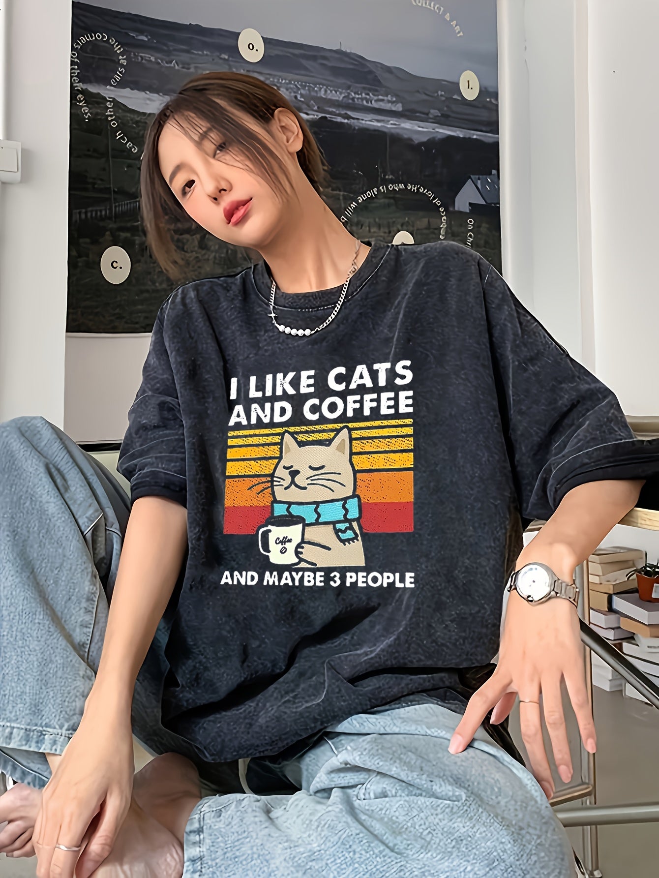Coffee Cat Purrsonality Oversized T-shirt