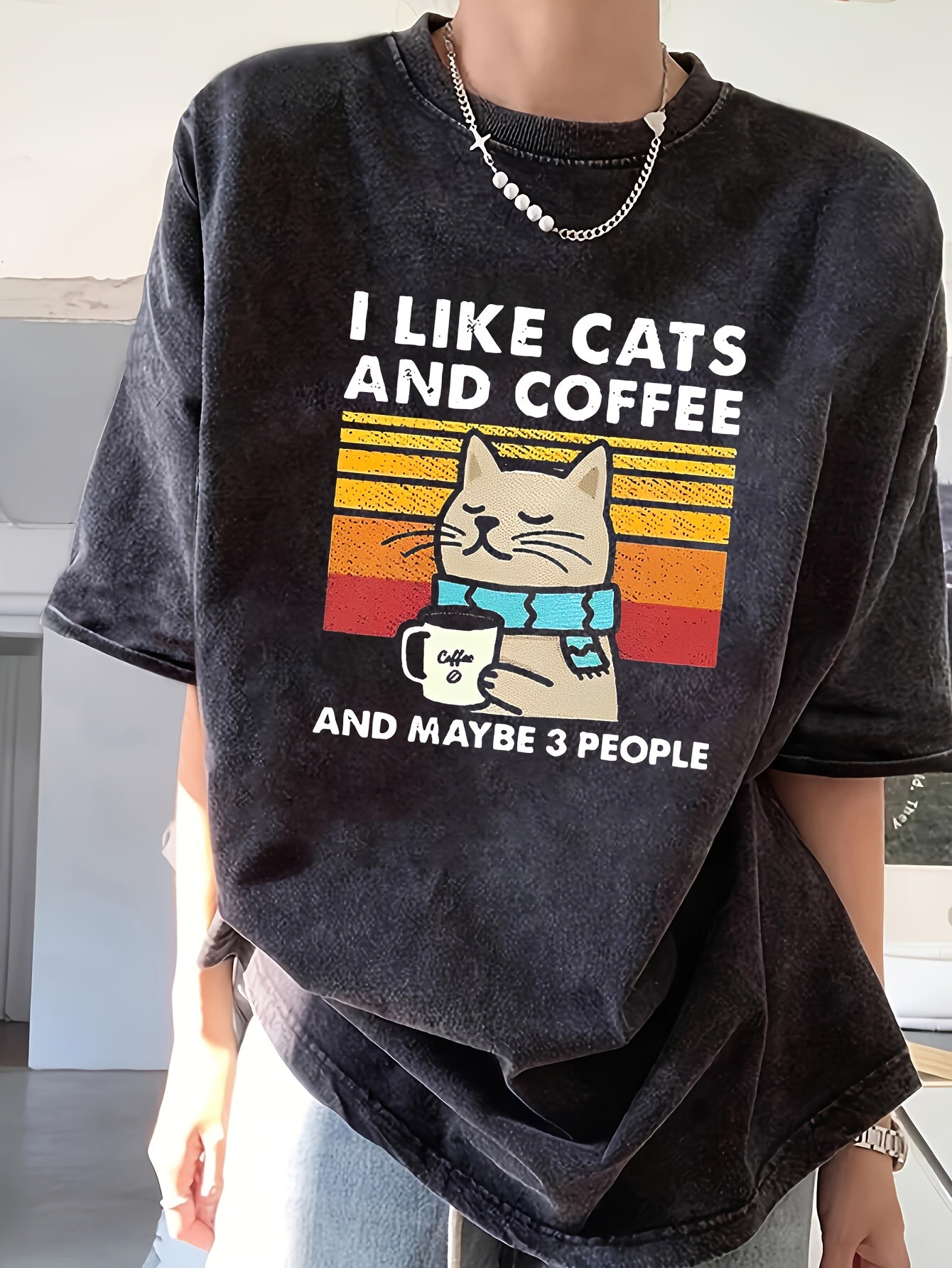 Coffee Cat Purrsonality Oversized T-shirt